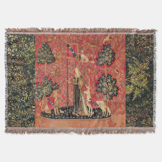 LADY AND UNICORN Lion,Fantasy Flowers,Animals Throw Blanket (Front)