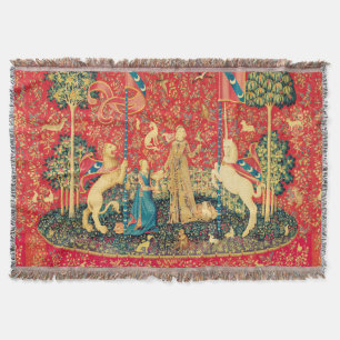 LADY AND UNICORN Lion,Fantasy Flowers,Animals Throw Blanket