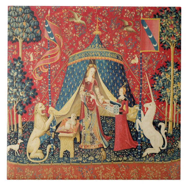 LADY AND UNICORN Lion,Fantasy Flowers,Animals Tile (Front)