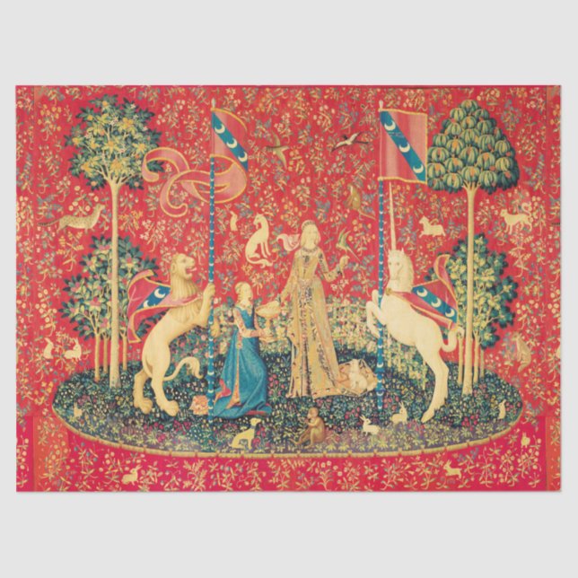 LADY AND UNICORN Lion,Fantasy Flowers,Animals Tissue Paper (Front)