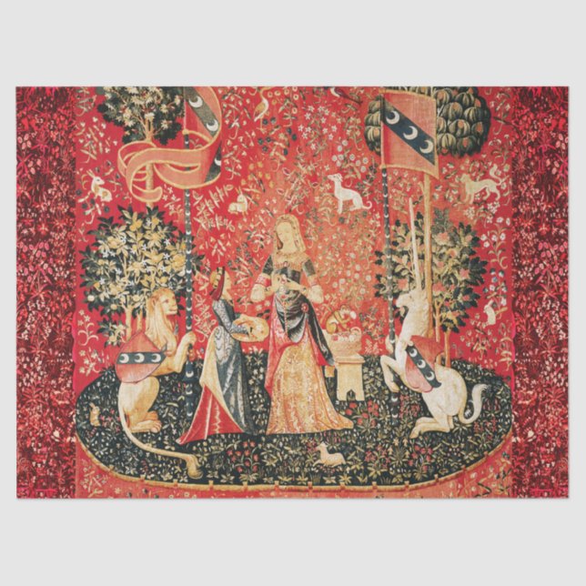 LADY AND UNICORN Lion,Fantasy Flowers,Animals Tissue Paper (Front)