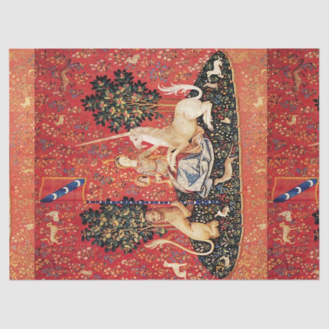 LADY AND UNICORN Lion,Fantasy Flowers,Animals Tissue Paper (Front)