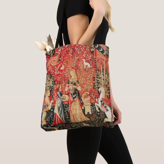 LADY AND UNICORN  Lion,Fantasy Flowers,Animals Tote Bag (Close Up)