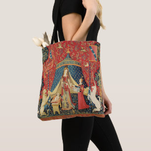LADY AND UNICORN Lion,Fantasy Flowers,Animals Tote Bag