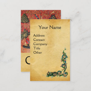 LADY AND UNICORN Lion,Flowers,Animals Parchment Business Card