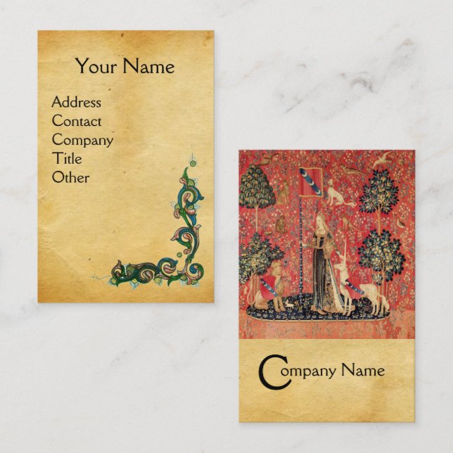 LADY AND UNICORN Lion,Flowers,Animals Parchment Business Card (Front/Back)