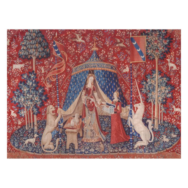 Lady and Unicorn Mediaeval Tapestry Desire Tablecloth (Front (Horizontal))