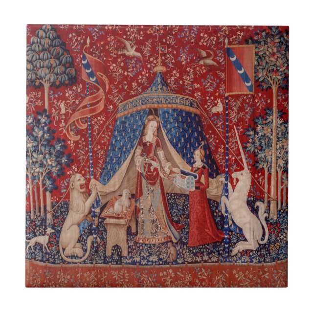 Lady and Unicorn Mediaeval Tapestry Desire Tile (Front)