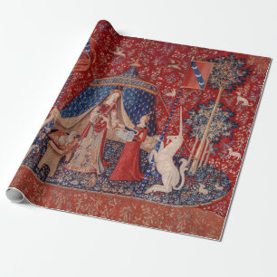 Lady and Unicorn Mediaeval Tapestry Desire Wrapping Paper