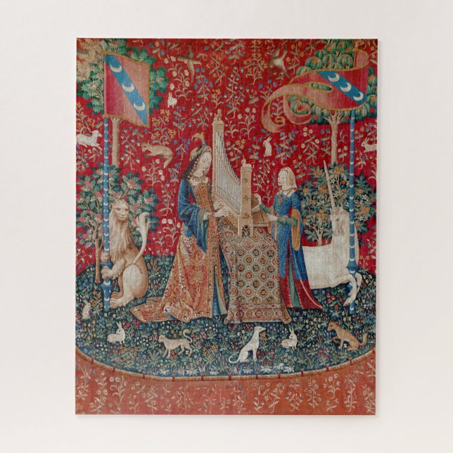 Lady and Unicorn Mediaeval Tapestry Hearing Jigsaw Puzzle (Vertical)