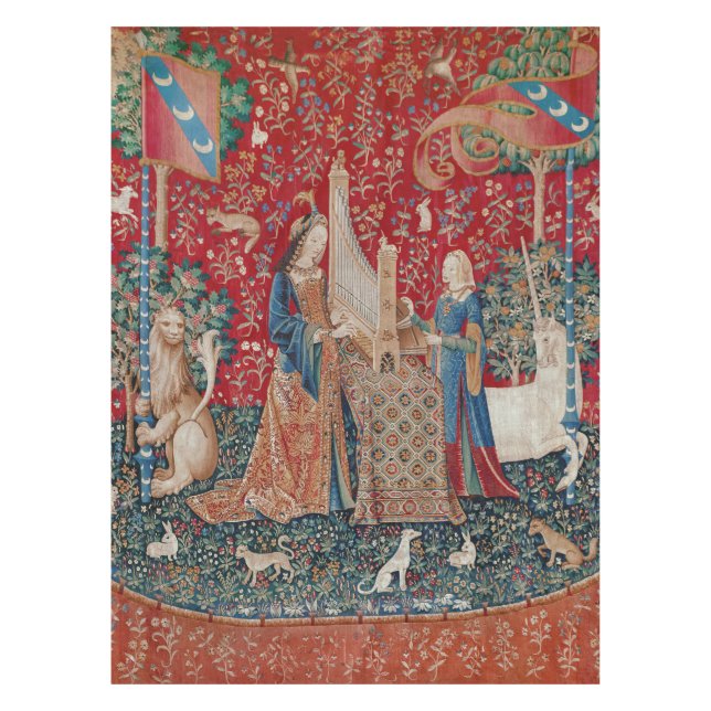 Lady and Unicorn Mediaeval Tapestry Hearing Tablecloth (Front)