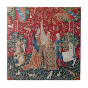 Lady and Unicorn Mediaeval Tapestry Hearing Tile