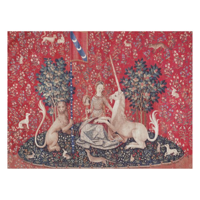 Lady and Unicorn Mediaeval Tapestry Sight Tablecloth (Front (Horizontal))