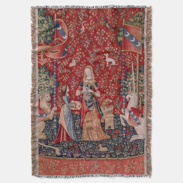 Lady and Unicorn Mediaeval Tapestry Smell Throw Blanket (Front Vertical)
