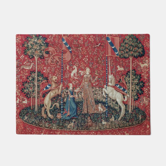 Lady and Unicorn Mediaeval Tapestry Taste Doormat (Front)