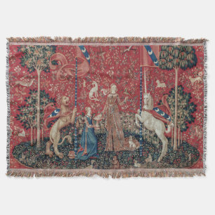 Lady and Unicorn Mediaeval Tapestry Taste Throw Blanket