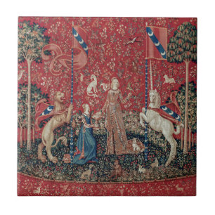 Lady and Unicorn Mediaeval Tapestry Taste Tile