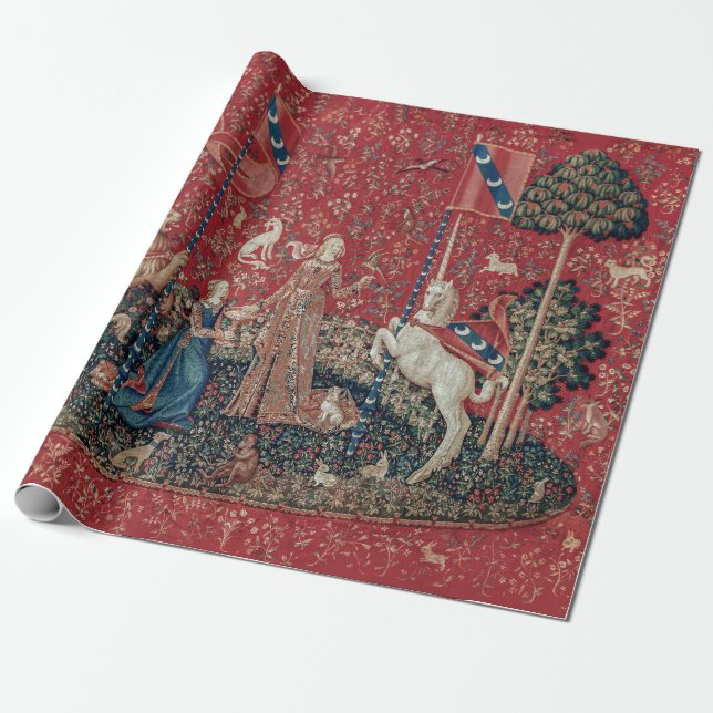 Lady and Unicorn Mediaeval Tapestry Taste Wrapping Paper (Unrolled)