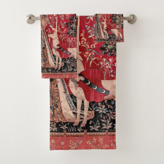 Lady and Unicorn Mediaeval Tapestry Touch Bath Towel Set (Insitu)