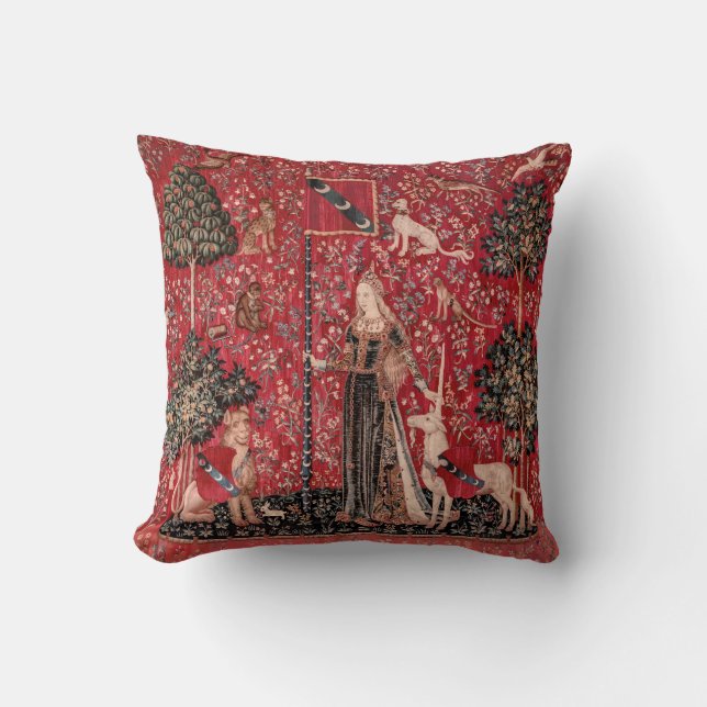 Lady and Unicorn Mediaeval Tapestry Touch Cushion (Front)