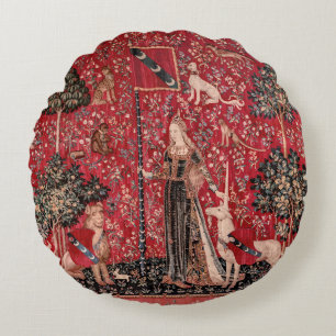 Lady and Unicorn Mediaeval Tapestry Touch Round Cushion