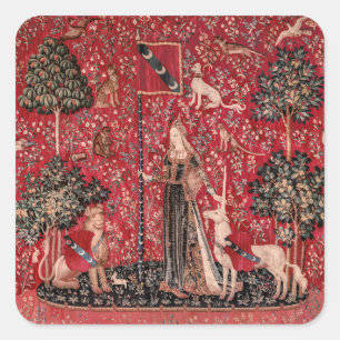 Lady and Unicorn Mediaeval Tapestry Touch Square Sticker