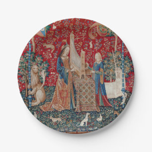 Lady and Unicorn Medieval Tapestry Hearing Paper Plate