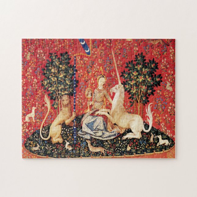LADY AND UNICORN Sight, Lion,Flowers,Animals Jigsaw Puzzle (Horizontal)