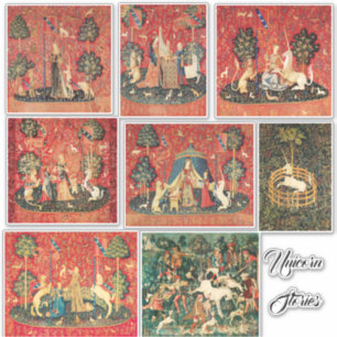 LADY AND UNICORN STORIES, Animals,Red Green Floral