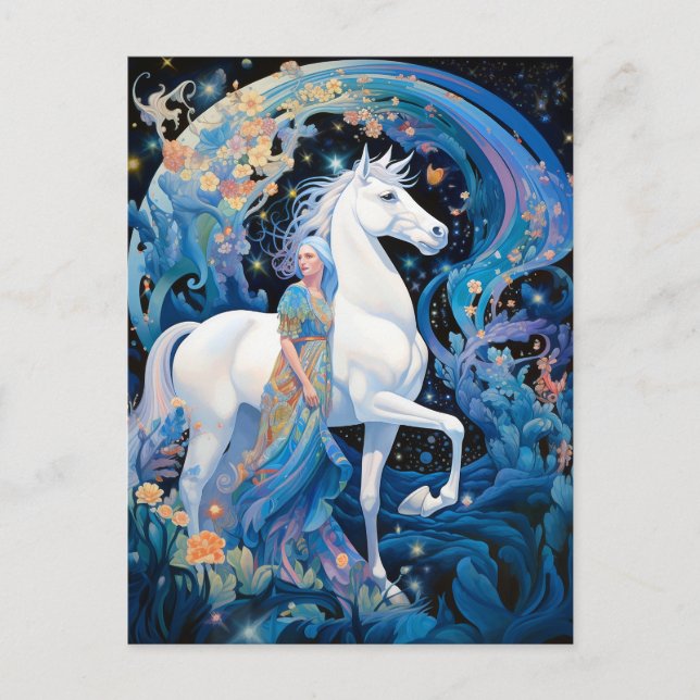 Lady and White Horse Fantasy Art Postcard (Front)
