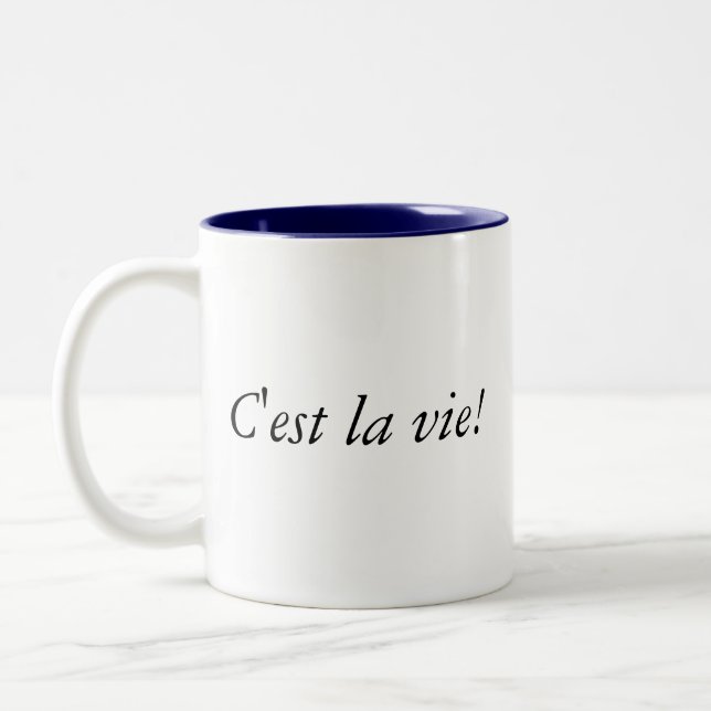Lady at the Eiffel Tower, C'est la vie! Two-Tone Coffee Mug (Left)
