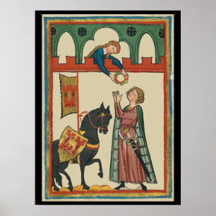 Lady Awarding Knight A Garland, 14th Century Poster