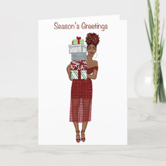 Lady bearing gifts for Christmas Holiday Card
