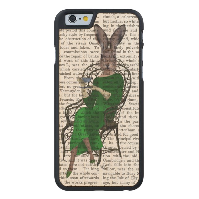 Lady Bella Rabbit Taking Tea 2 Carved Wood iPhone Case (Back)