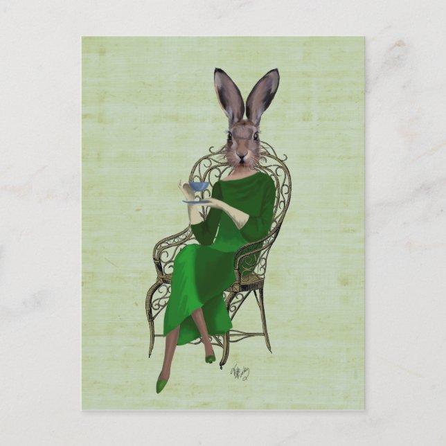 Lady Bella Rabbit Taking Tea 4 Postcard (Front)