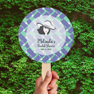 Lady Big Hat on Blue Stripes Derby Hand Fan