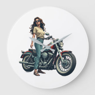 Lady Biker Large Clock