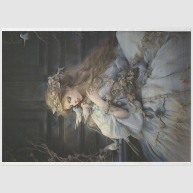 Lady Bird in blue dress decoupage Tissue Paper (Front)