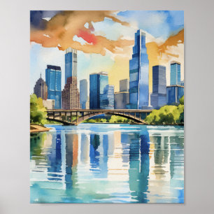 Lady Bird Lake Austin Texas Watercolor Poster