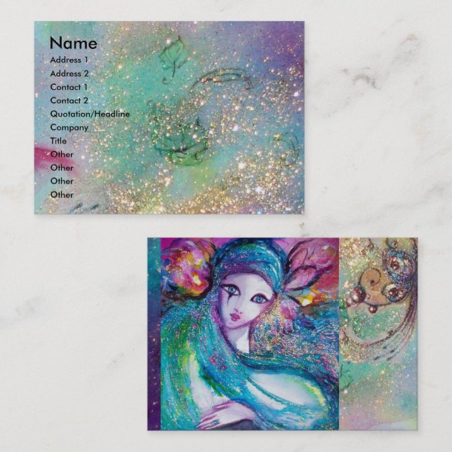 LADY BLUE MASK Elegant,Beauty Salon,Makeup Artist Business Card (Front/Back)