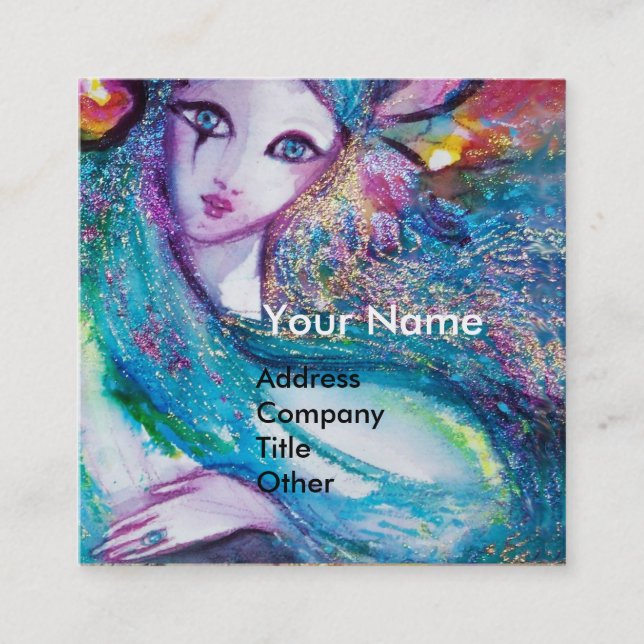 LADY BLUE MASK Elegant,Beauty Salon, Makeup Artist Square Business Card (Front)