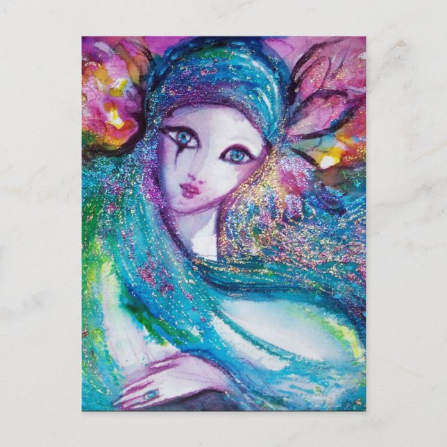 LADY BLUE MASK Elegant Masquerade Party Invitation Postcard (Front)