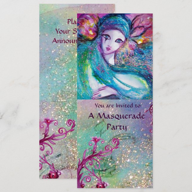 LADY BLUE MASK Elegant Masquerade Party Programme (Front/Back)