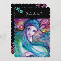 LADY BLUE MASK Masquerade Party,Red Swirls Black