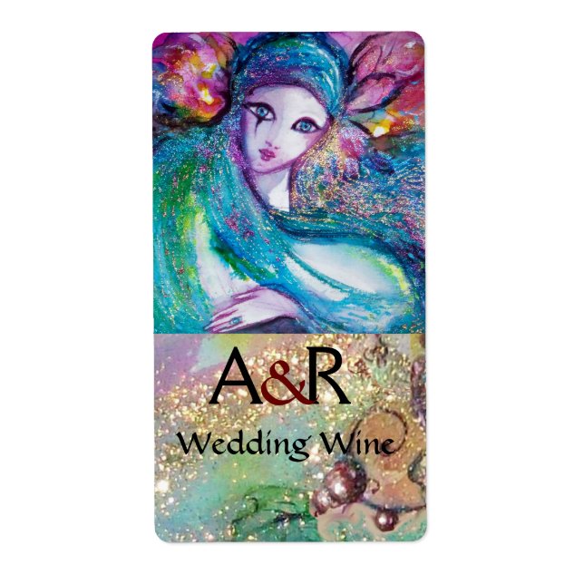 LADY BLUE MASK MONOGRAM Wedding Wine (Front)