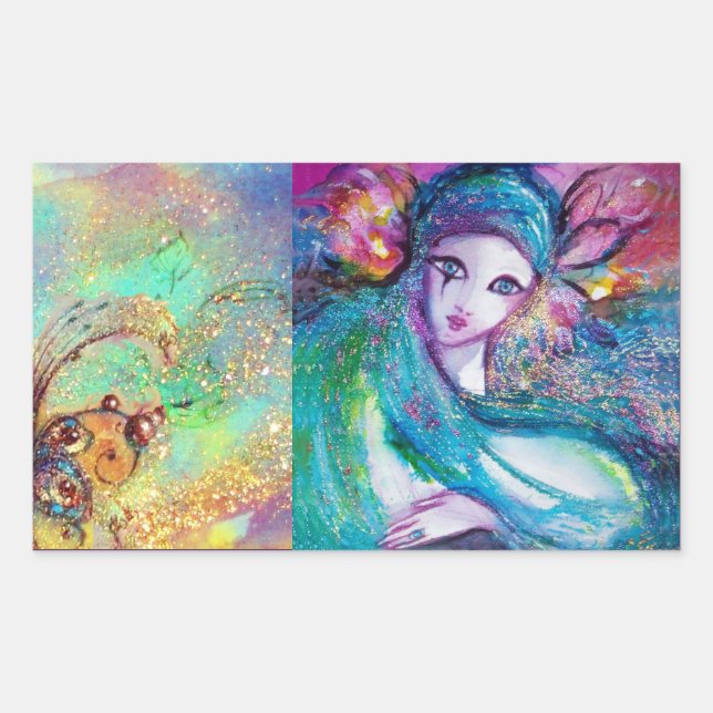 LADY BLUE MASK Venetian Masquerade Masks Rectangular Sticker (Front)