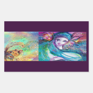 LADY BLUE MASK Venetian Masquerade Masks Rectangular Sticker