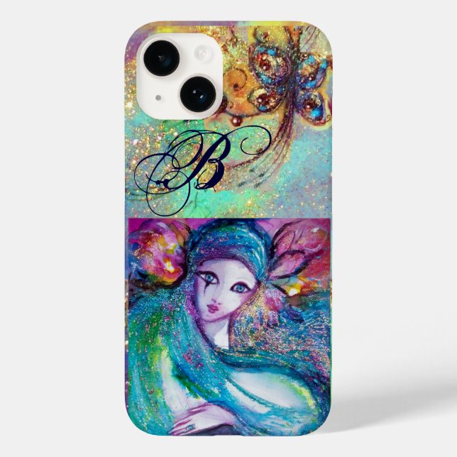 LADY BLUE MASK VENETIAN MASQUERADE MONOGRAM Case-Mate iPhone CASE (Back)
