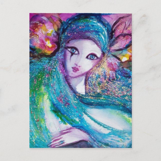 LADY BLUE MASK Venetian Masquerade Party Postcard (Front)