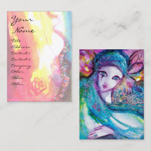 LADY BLUE MASK Venetian Masquerade Pink Gold Rose Business Card